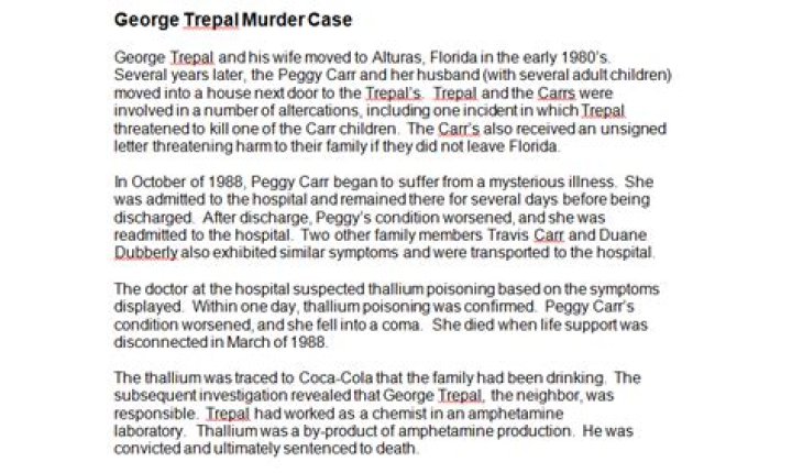 George Trepal, whereabouts in custody? Peggy Carr Murder Case: Loss of life Sentence